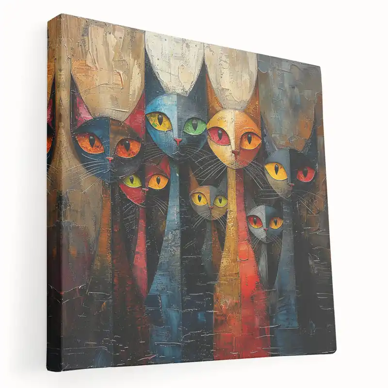 Seasonal Sale Cat Wall Art - Cute Cat Canvas - Colorful Cat Decor - Cat Art Print