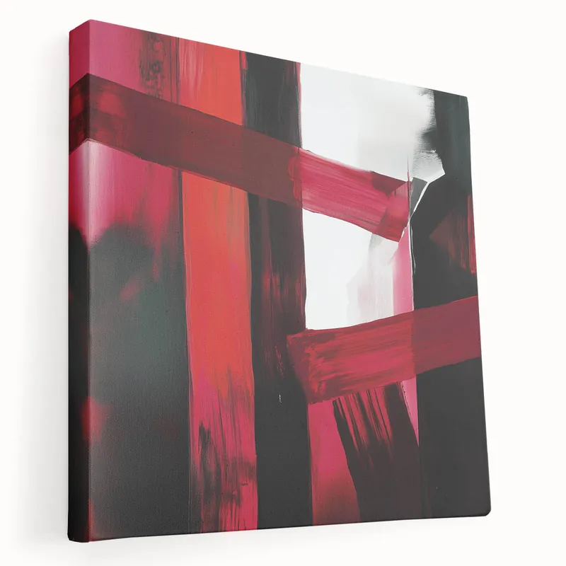 Large Modern Abstract Wall Art – Bold Red & Black Canvas Print Free Shipping