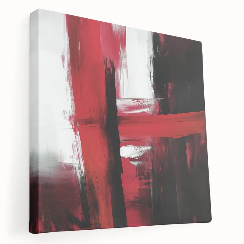 Modern Abstract Wall Art – Bold Red & Black Minimalist Canvas Print Secure Checkout