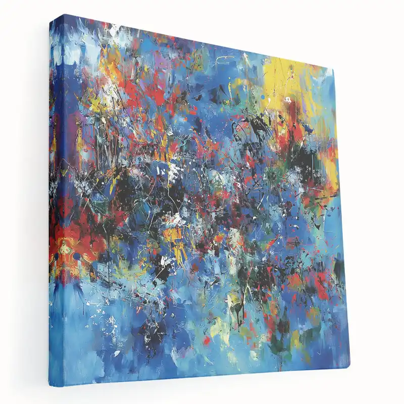 Colorful Abstract Wall Art – Bold Royal Blue, Red & Yellow Canvas Markdown