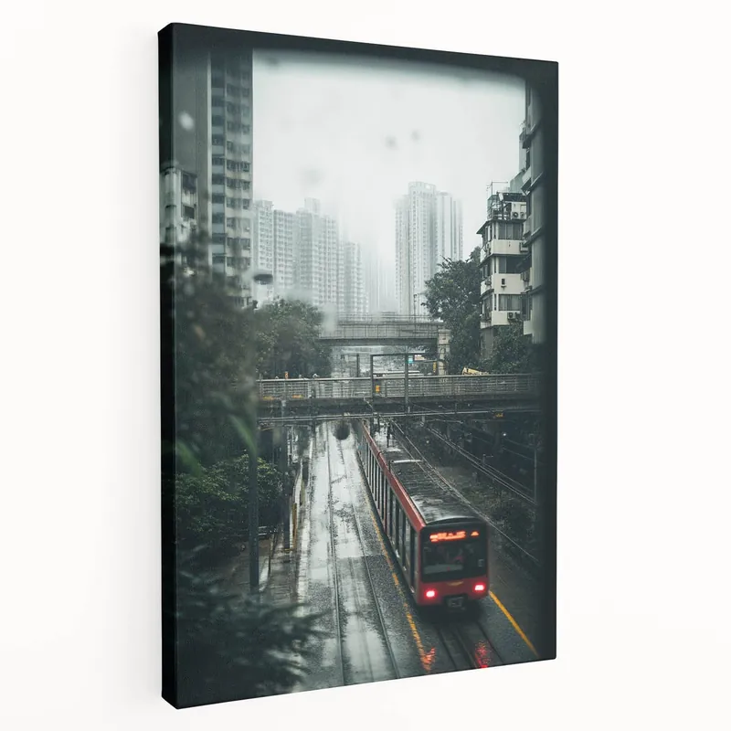 Price Cut Modern Urban Landscape Art – Rainy Tram Through City Towers