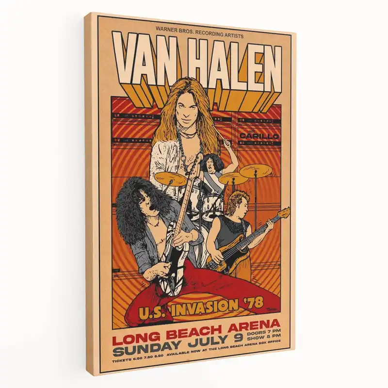 Van Halen 1978 U.S. Invasion Poster Art - Long Beach Arena Concert Money Back Guarantee