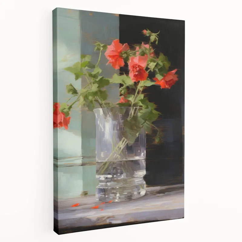 Warranty Included Vintage Botanical Art Print - Red Flowers in Glass Vase – Framed