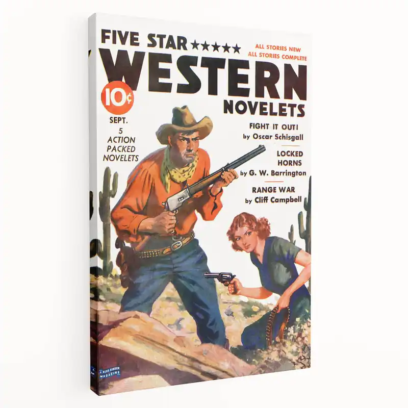 Vintage Magazine Cover Art - Retro Western Action Wall Print Warranty Included