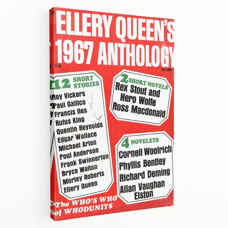 Vintage Ellery Queen 1967 Anthology Cover Art - Retro Wall Decor Genuine