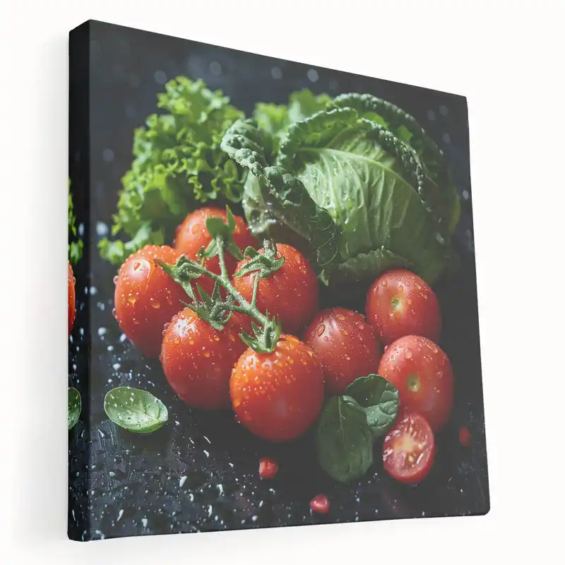 Top Rated Fresh Tomato & Greens Wall Art – Kitchen Fruit Canvas Print