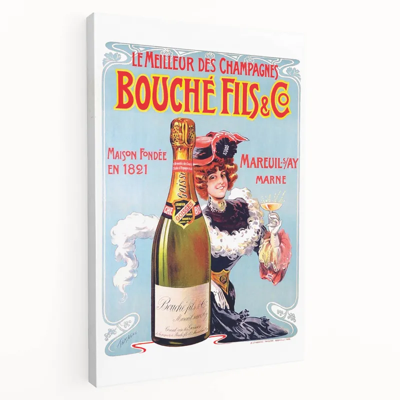 Vintage Bouché Fils & Co. Champagne Poster | Retro Wall Art | Antique Decor Low Price