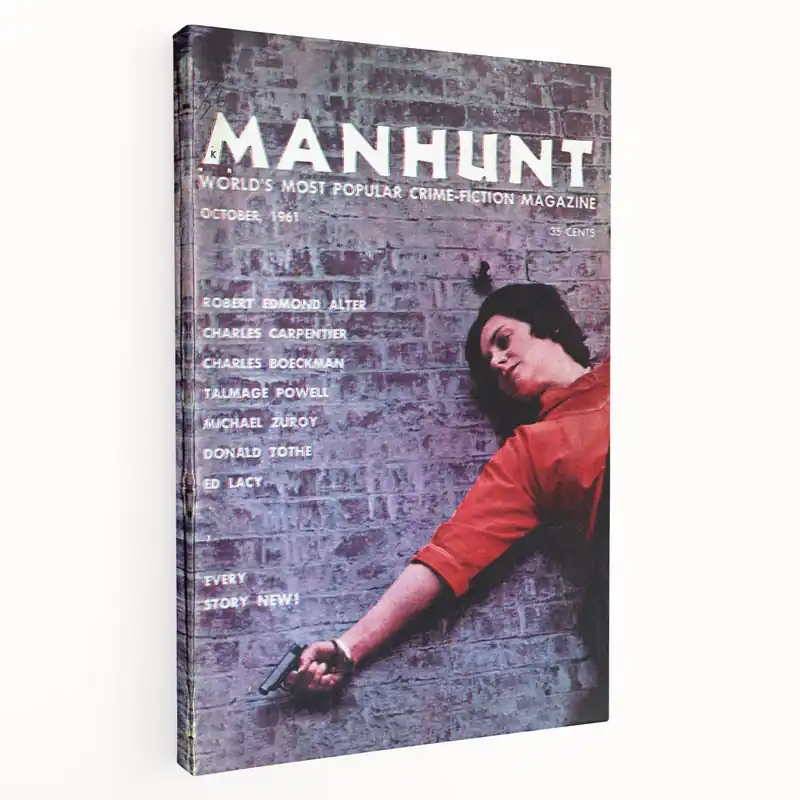 Vintage Magazine Cover Art: Manhunt 1961 Crime Fiction Wall Decor Save Now
