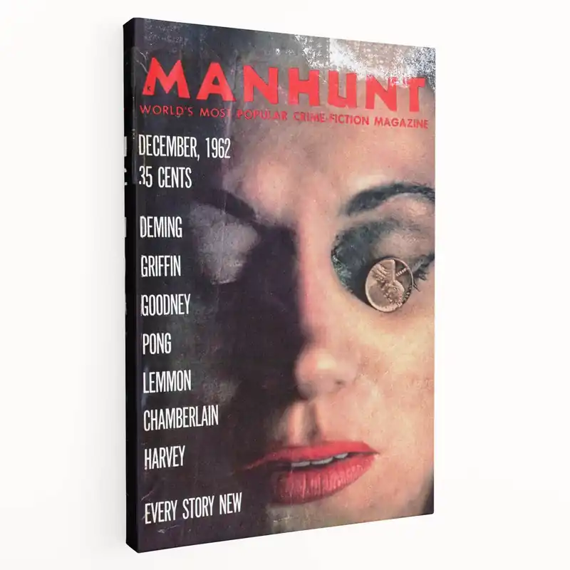 Vintage Crime Fiction Magazine Cover Art – Retro Manhunt Wall Decor Brand New