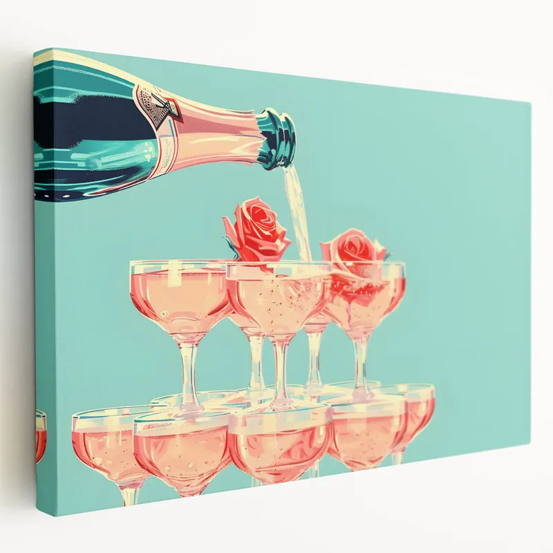 Champagne Tower & Roses - Cocktail Wall Art for Bars & Lounges Express Delivery