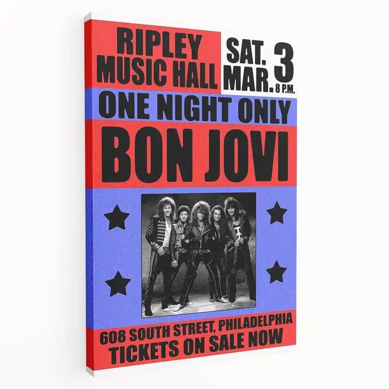 Fan Favorite Vintage Bon Jovi Ripley Music Hall Poster - Retro Music Wall Art
