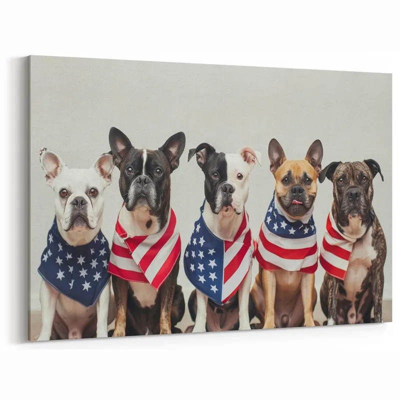 Free Shipping Patriotic Pups - Red, White, and Blue Wall Art