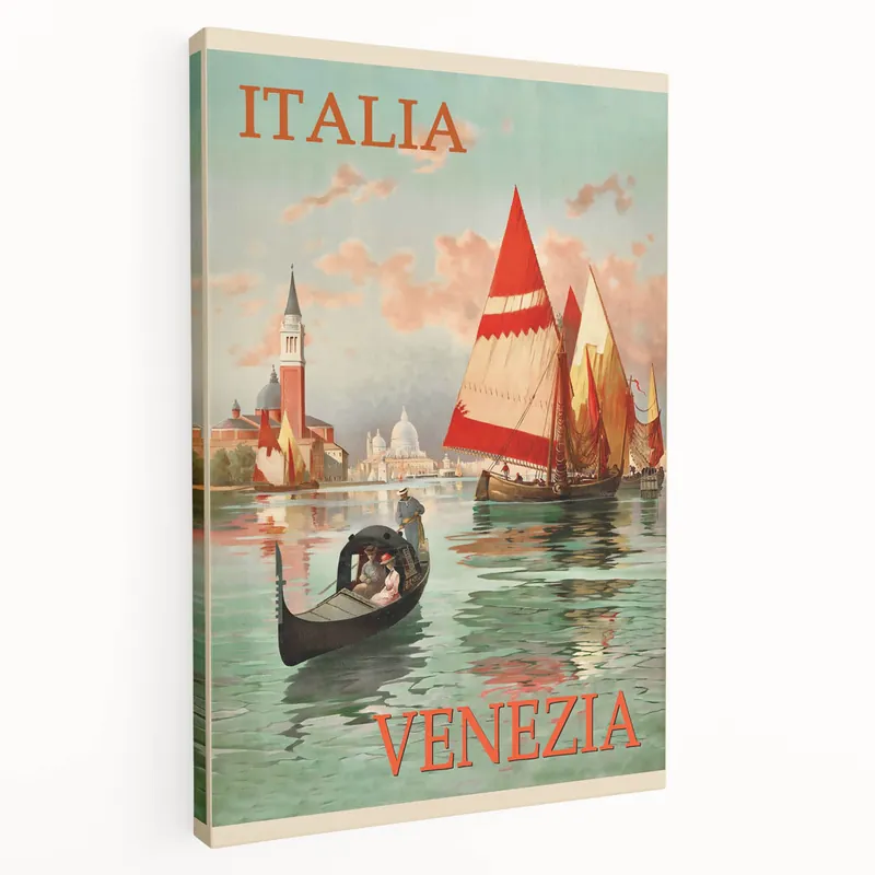 Retro Venice Italy Travel Poster - Gondola and Sailing Boats Wall Art Must Have
