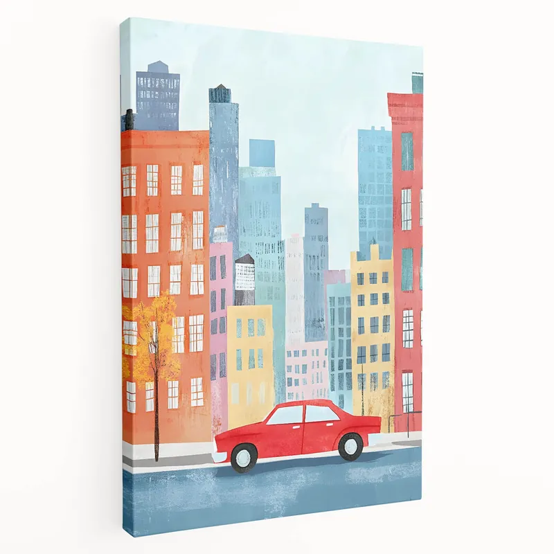 Cityscape Red Car Nursery Wall Art – Kids Room & Baby Decor Buy Online
