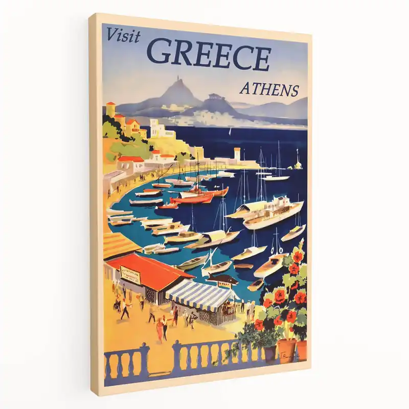 Genuine Retro Athens Travel Poster – Vintage Greece Seaside Art