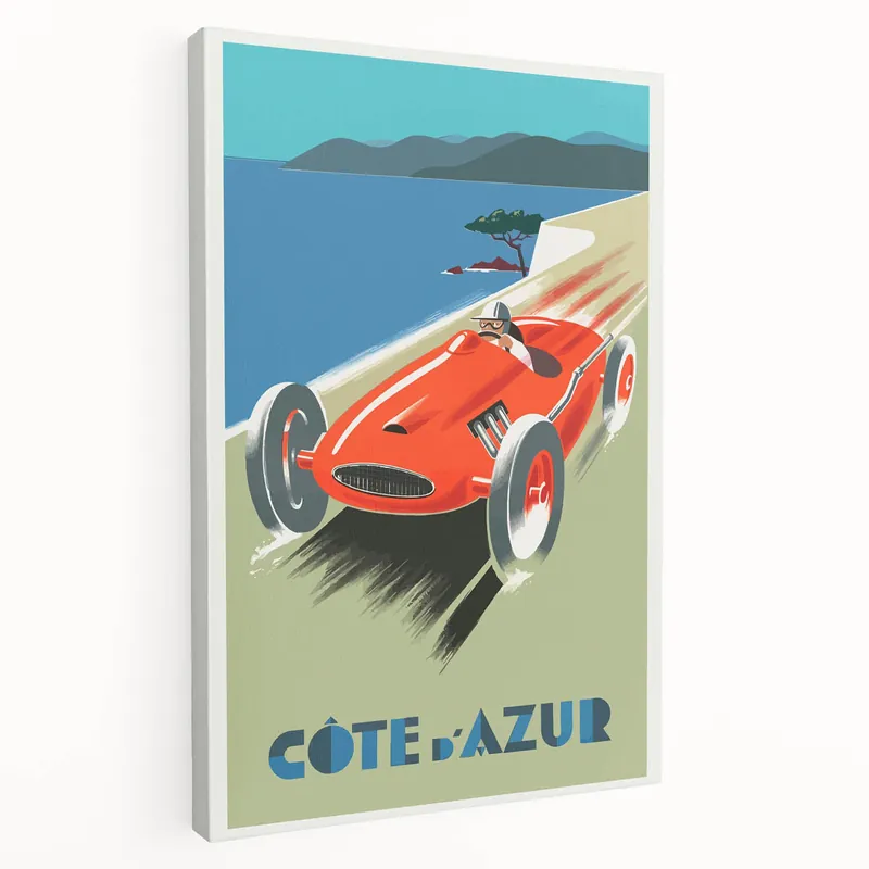 Retro Côte d'Azur Travel Poster – Vintage Racing Car Art Seasonal Sale