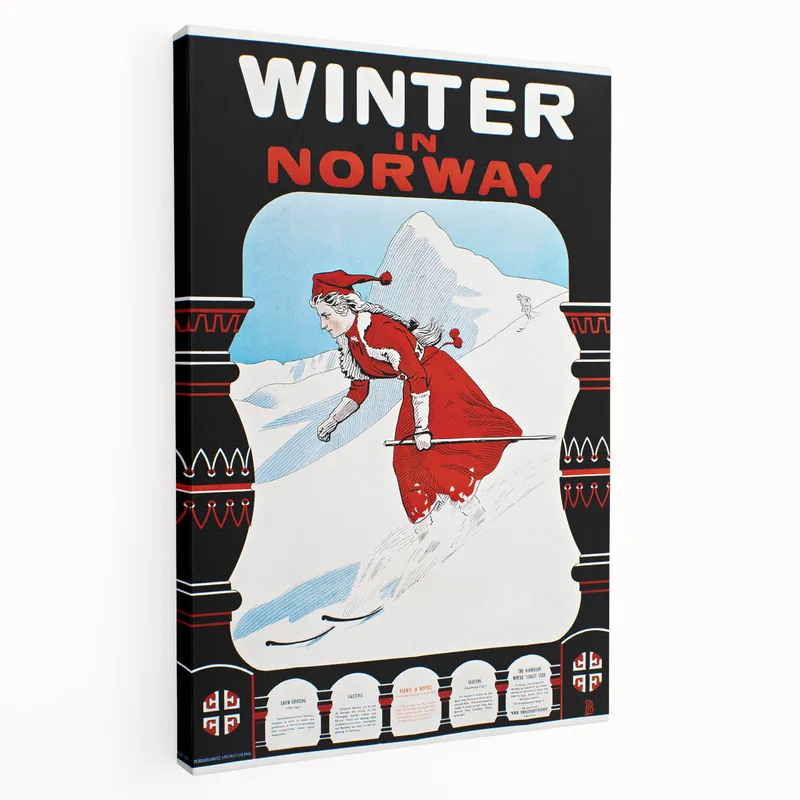 Next Day Delivery Winter in Norway Vintage Travel Poster - Retro Skiing Art