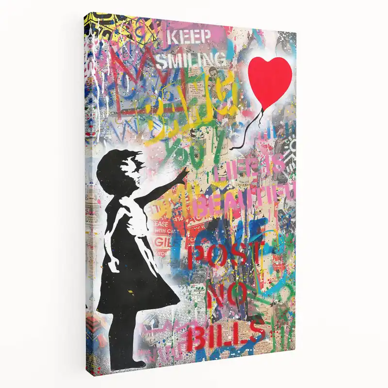 Urban Pop Art Wall Art - Balloon Girl Canvas with Multicolor Modern