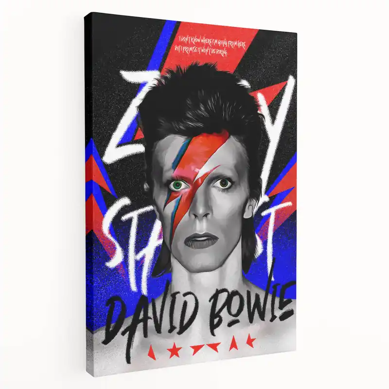 Iconic Pop Art Wall Art - Bowie Canvas with Red, Blue, and Black Markdown