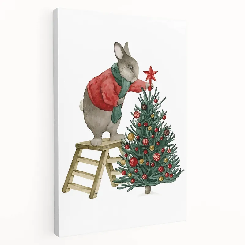 Adorable Christmas Bunny Girls Room Wall Art - Kids Holiday Decor Worldwide Shipping