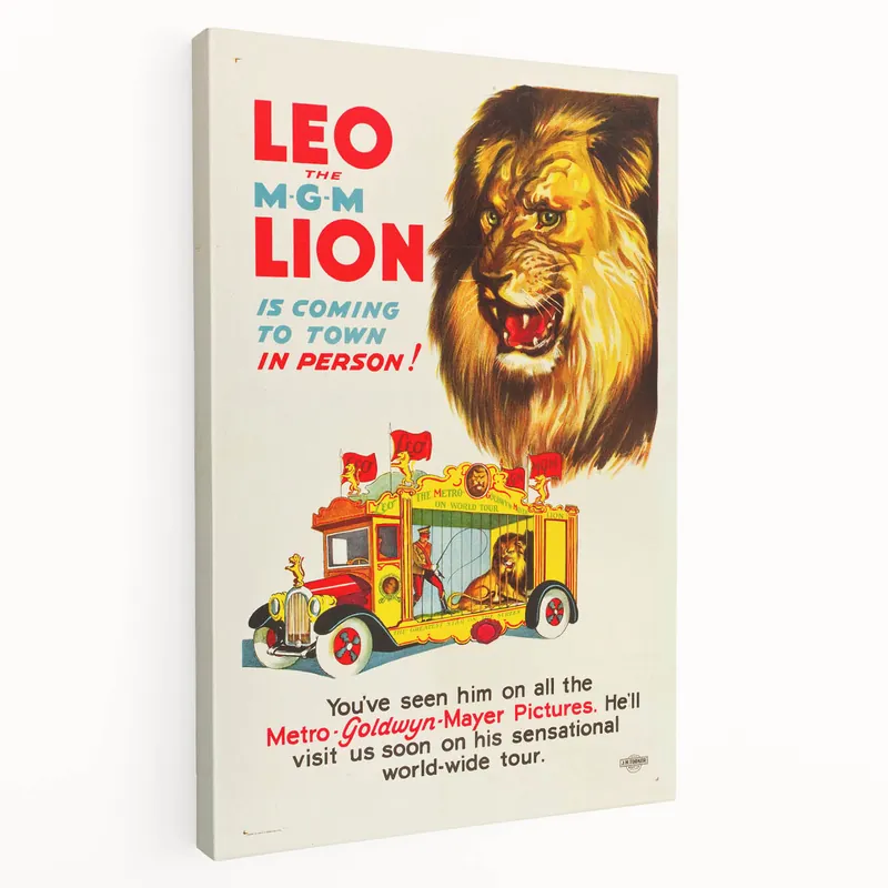 Vintage Travel Poster - MGM Lion World Tour | Retro Movie Art Buy Direct