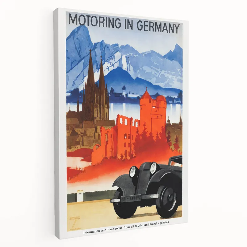 Holiday Sale Vintage Travel Poster - Motoring in Germany | Retro Road Trip Art