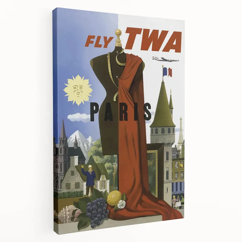 Vintage Travel Poster - TWA Paris Aviation Wall Art Brand New