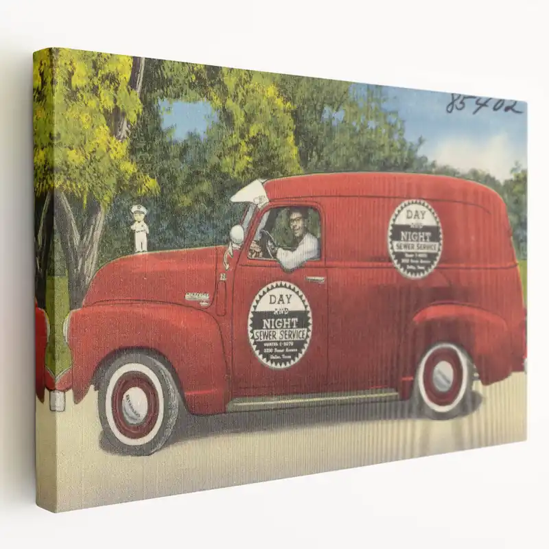 Vintage Day and Night Sewer Service Van Poster - Retro Travel Art Hot Picks