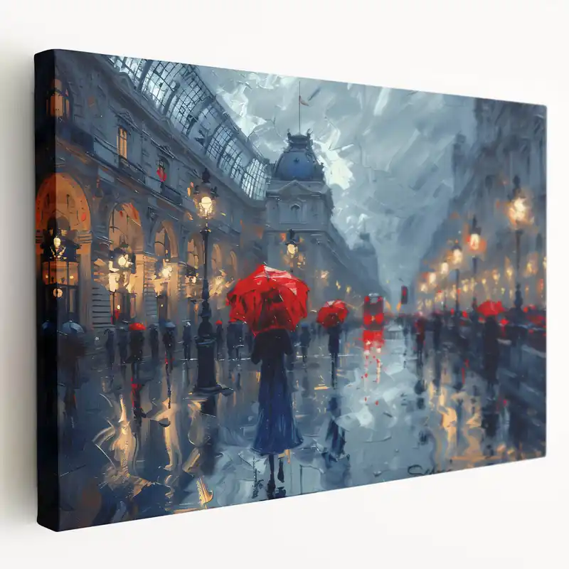Rainy City Lights Office Wall Art – Modern Corporate Decor Original