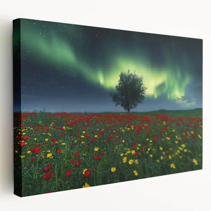 Field Landscape Wall Art - Aurora Sky Over Floral Meadows Print Same Day Shipping