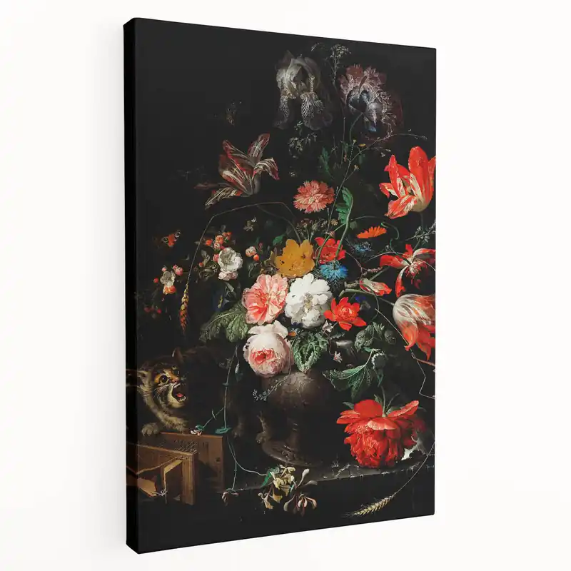 Top Pick Baroque Floral Still Life with Cat - Classic Antique Art Print