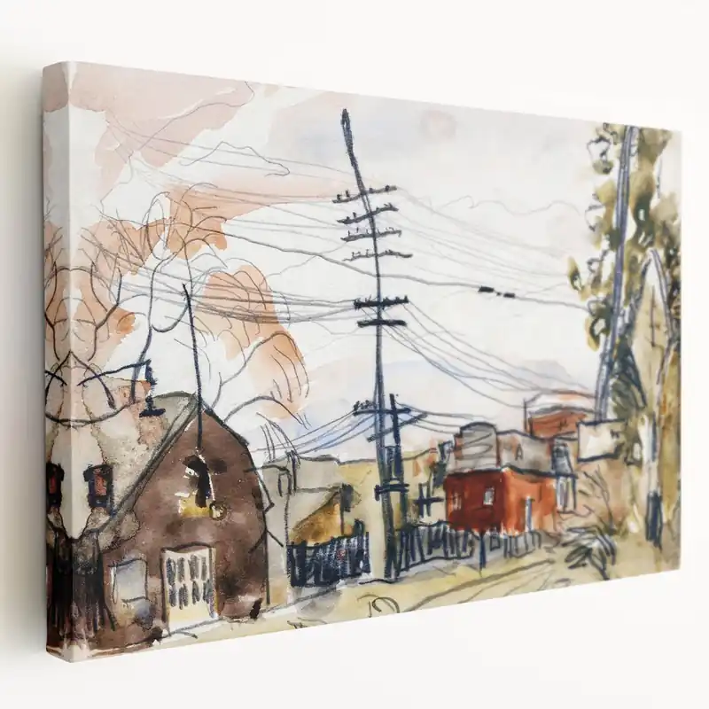 Price Cut Modern Wall Art: Abstract Railroad Scene with Rustic Urban Charm
