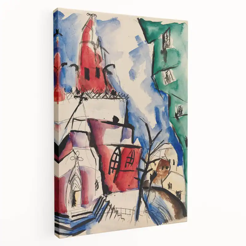 Professional Grade Modern Wall Art: Abstract Church Scene with Bold Colors