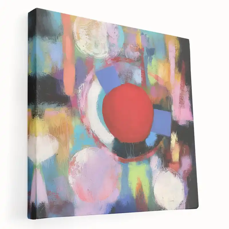 Warranty Included Energetic Abstract Circles in Red and Pastel Tones - Geometric Wall Art