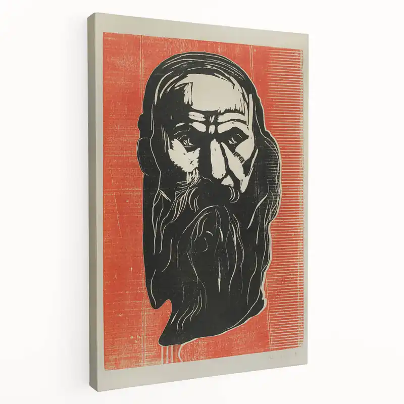 Expressionist Art - Bold Old Man Portrait in Black and Red Tones Crafted