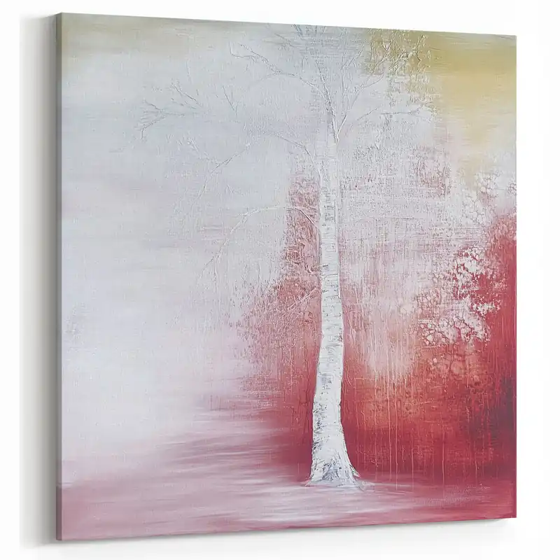 Factory Price Tranquil White Tree - Abstract Floral Art in Red and Soft Yellow
