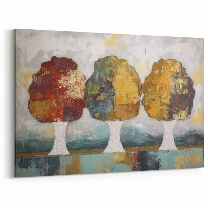 Three Vibrant Trees - Abstract Floral Art on Textured Canvas Last Chance