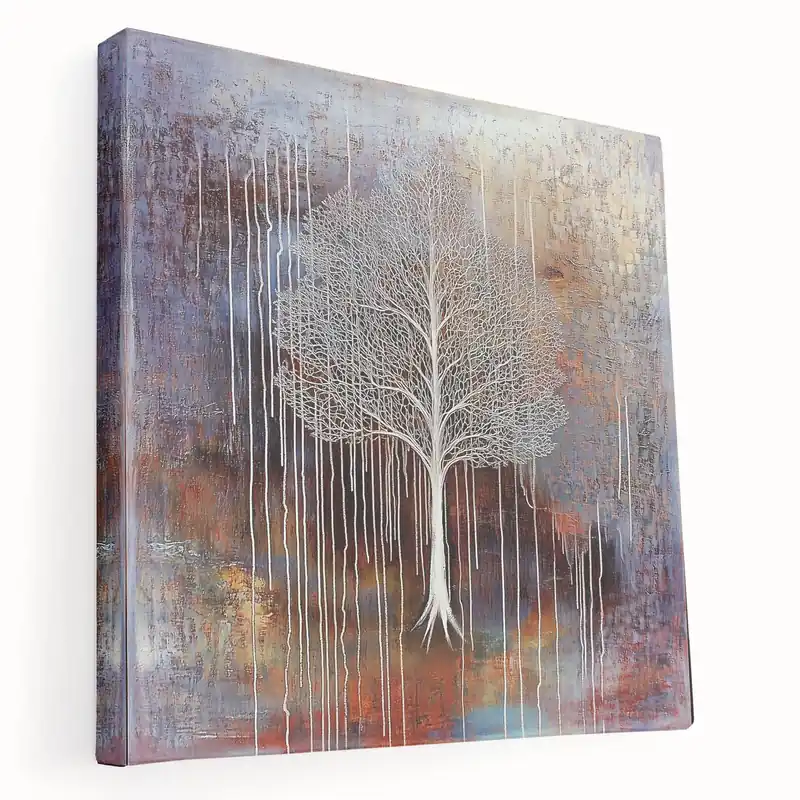 Holiday Sale Abstract White Tree Canvas - Vibrant Textured Modern Wall Décor
