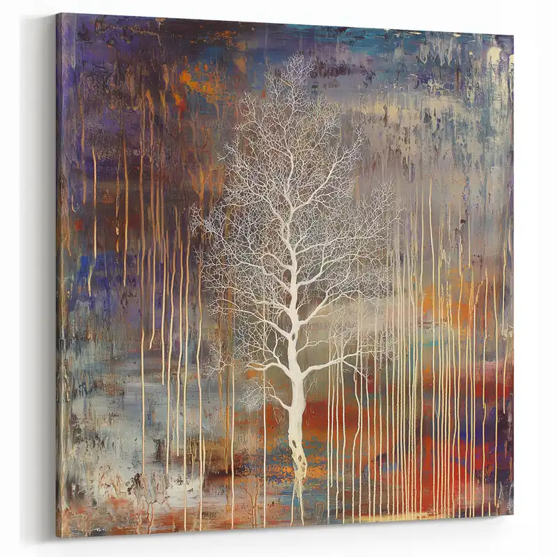 Next Day Delivery Abstract White Tree Canvas - Vibrant Multicolor Modern Wall Art