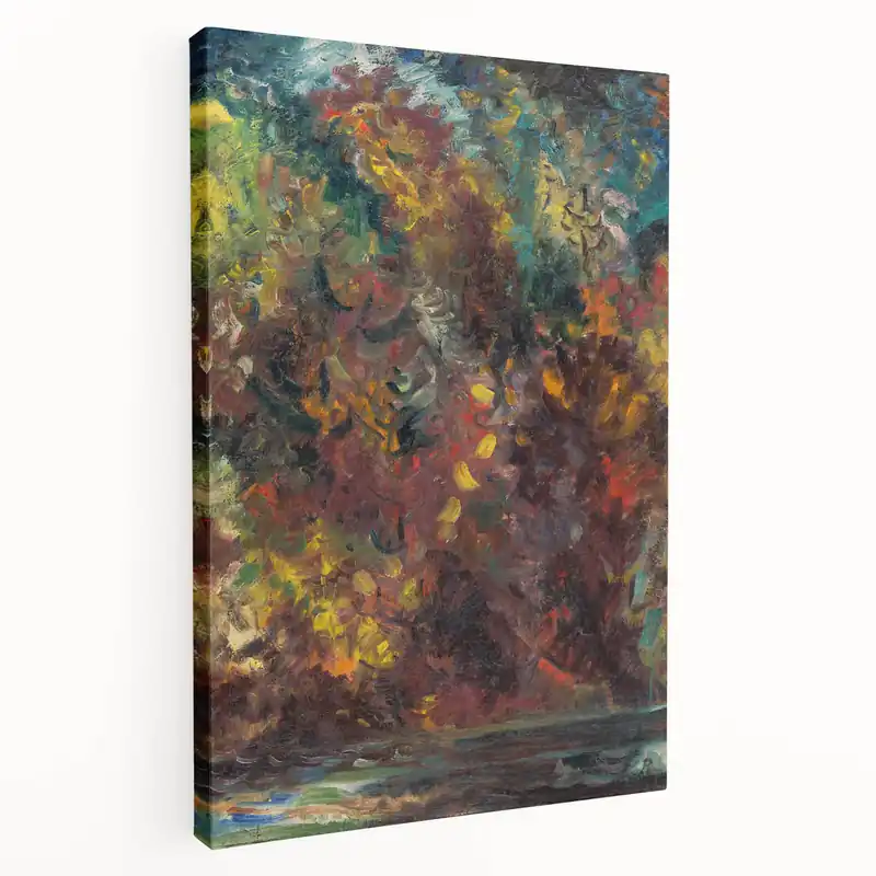 Price Cut Expressionist Autumn Scene – Vibrant Riverbank Abstract Canvas Art