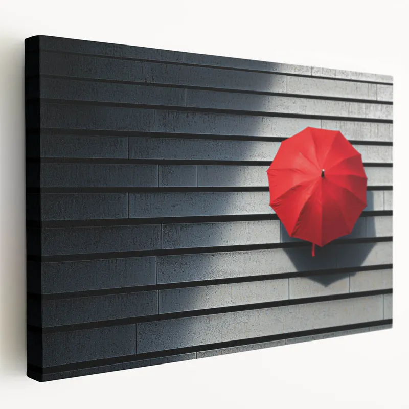 Shop Now Red Umbrella on Gray Wall - Modern Abstract Canvas Art