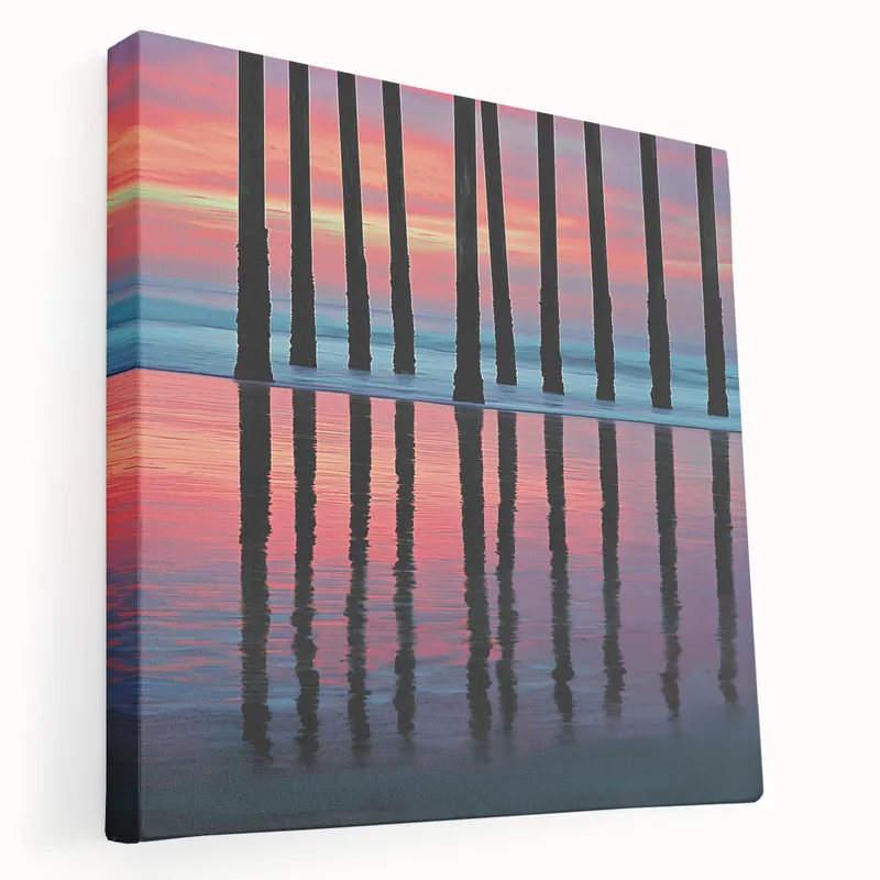 Vivid Sunset Abstract Landscape - Pier Reflection Canvas Art Cheap