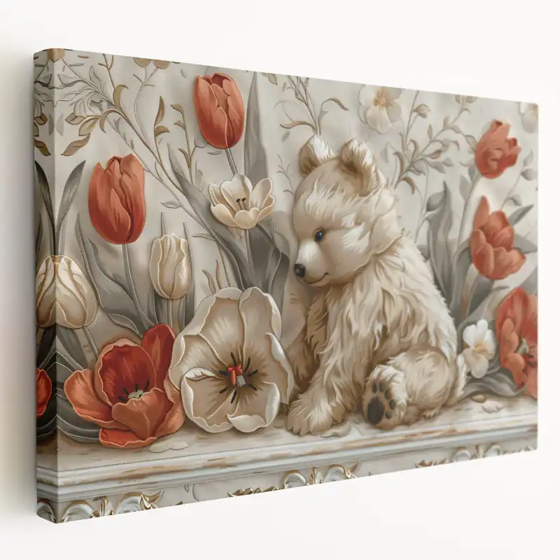 Floral Bear - Kids Room Wall Art Canvas and Framed Options Free Delivery