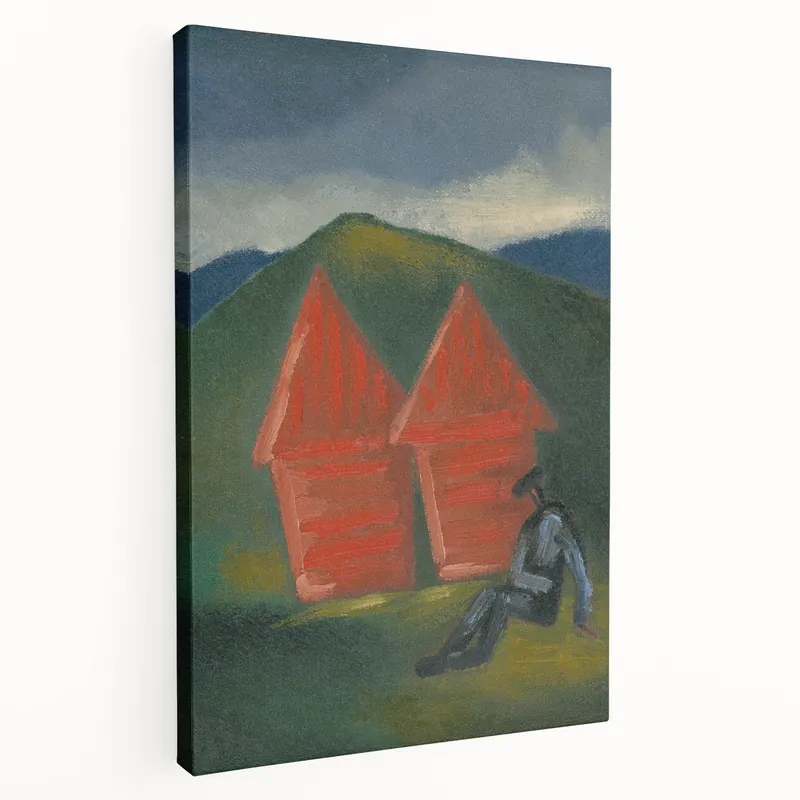 Worldwide Shipping Modern Rural Landscape Wall Art - Abstract Barns with Dark Tones