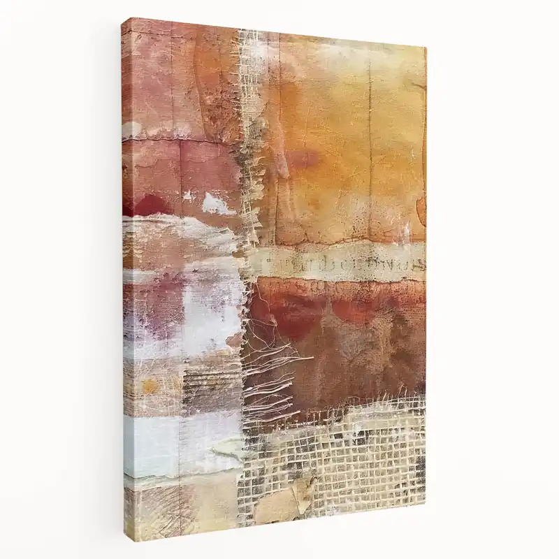 Textured Autumn Wall Art - Warm Beige and Red Abstract Fall Decor Hassle-Free Returns