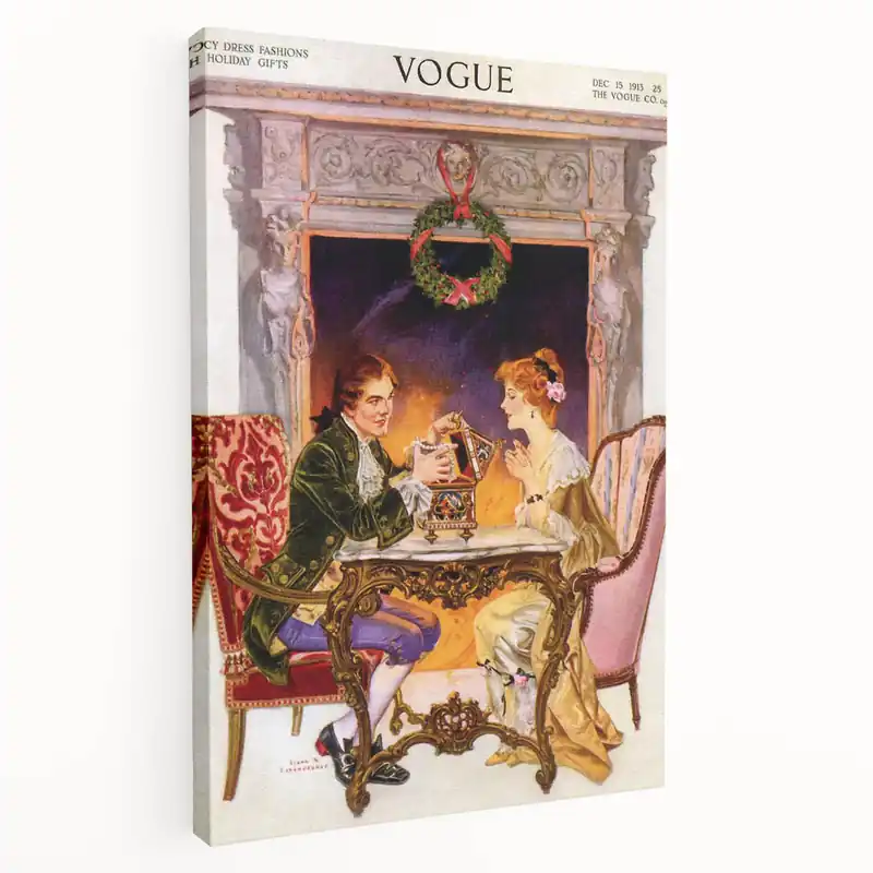 1913 Holiday Vogue Cover Art - Vintage Festive Couple Wall Print Time-Limited
