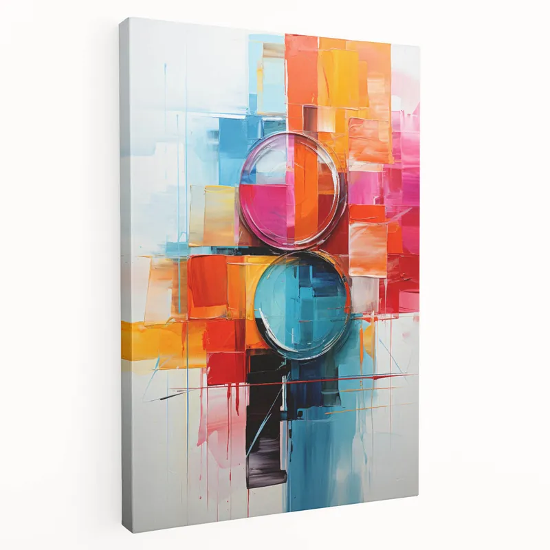 Vibrant Geometric Abstract Art - Colorful Blue and Red Canvas Limited Edition