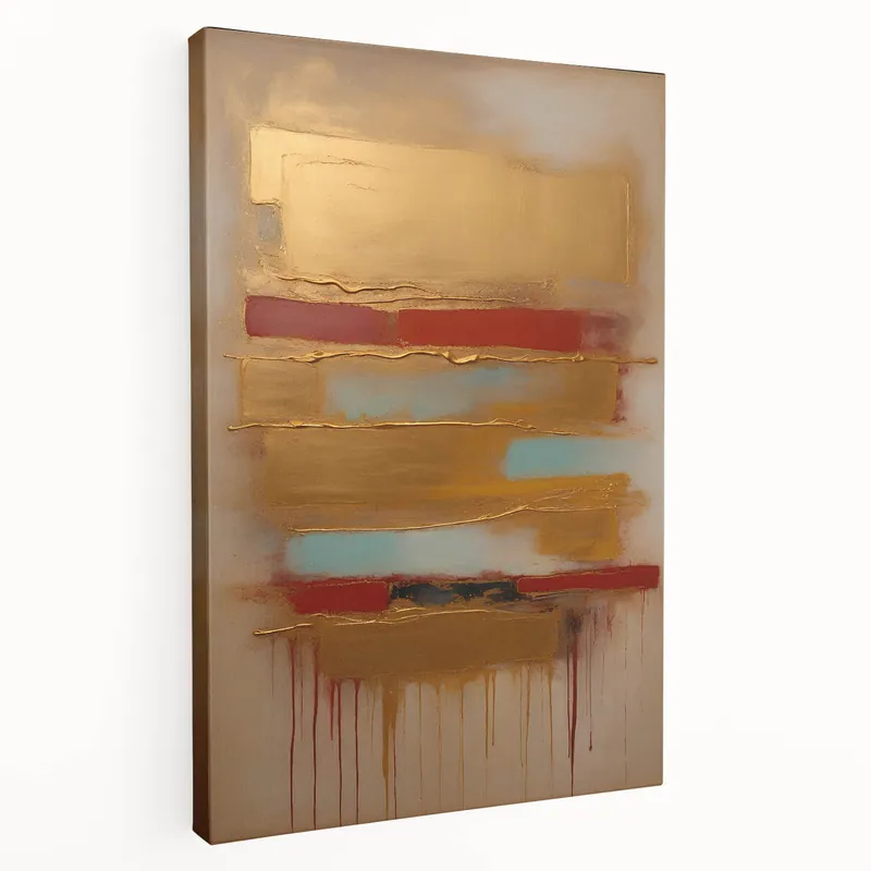 Crafted Gold, Red, and Turquoise Abstract Art - Elegant Metallic Canvas Print