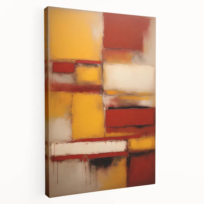 Best Seller Red, Yellow, and Beige Abstract Line Art - Rustic Geometric Canvas