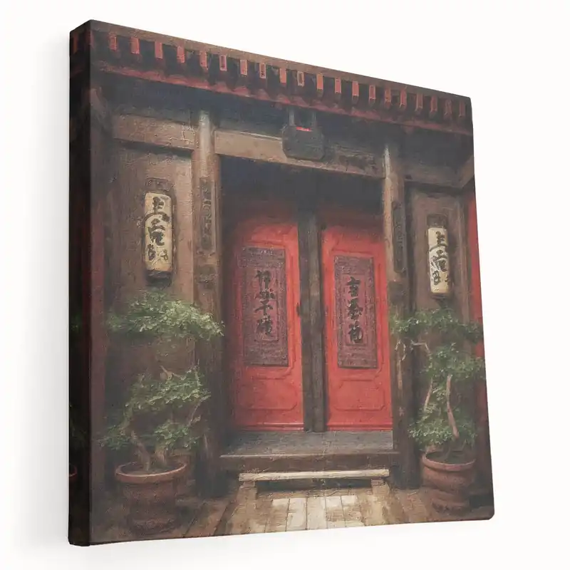 Discount Japanese Red Door Art - Traditional Zen Temple Entrance Print